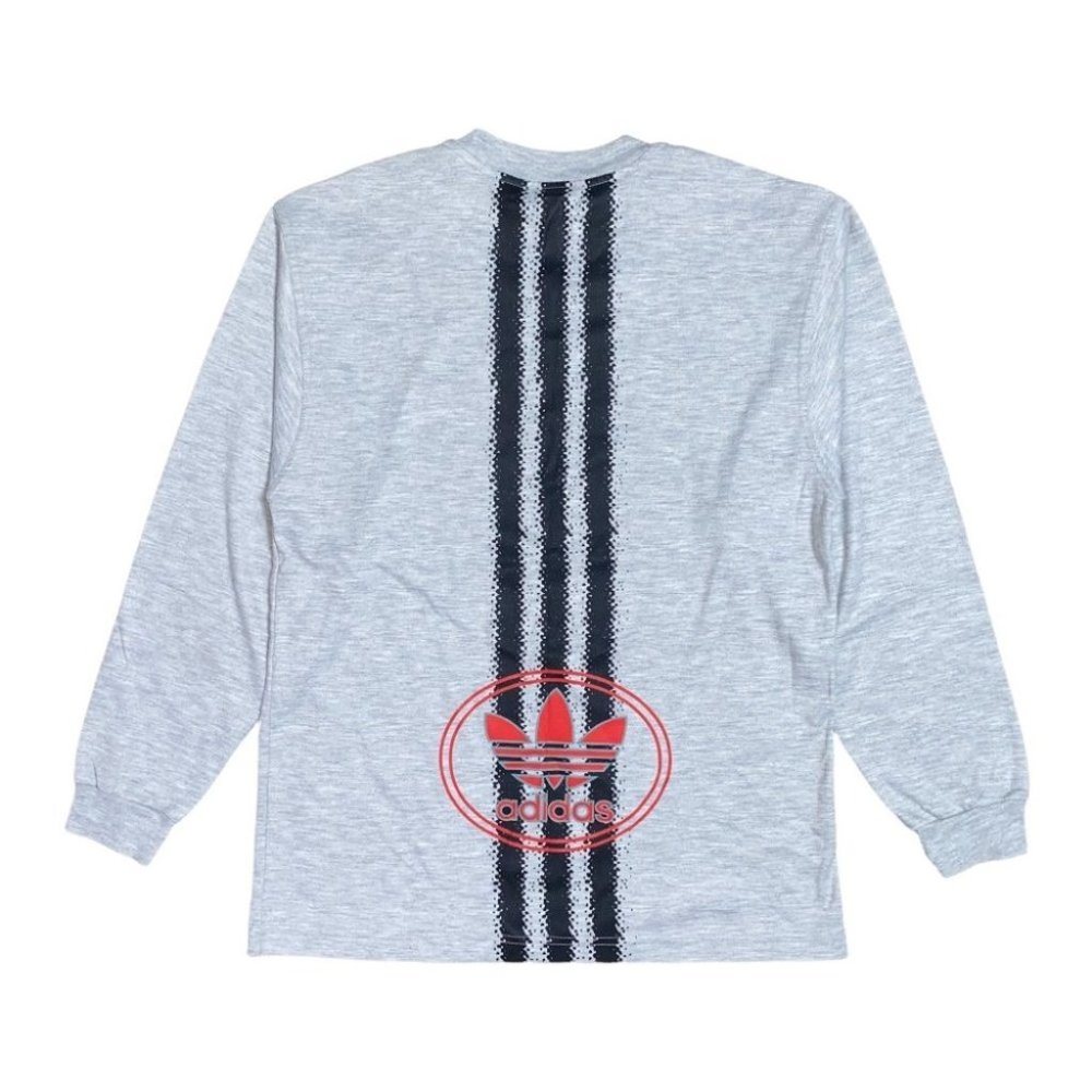 Vintage 80s Adidas Trefoil 3 Stripes Big  Logo LongslT Shirt Gray Mens Medium